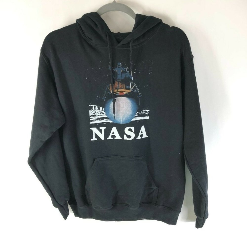 Body Rags Womens Hoodie Nasa Pullover Pockets Black Long Sleeve Size S
